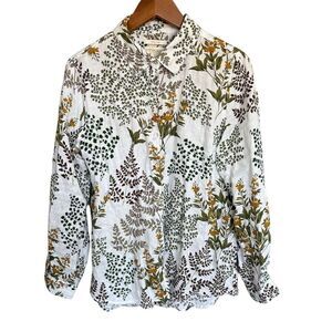 Cynthia Rowley Women's M Floral Linen Button-Up Shirt Multicolor Long Sleeve